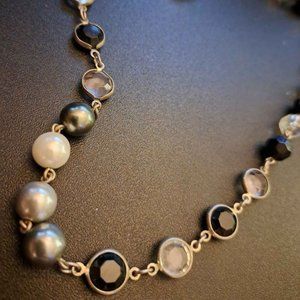 Touchstone Crystal & Grey Pearl Retired Long layer Chanelle Necklace w Converter